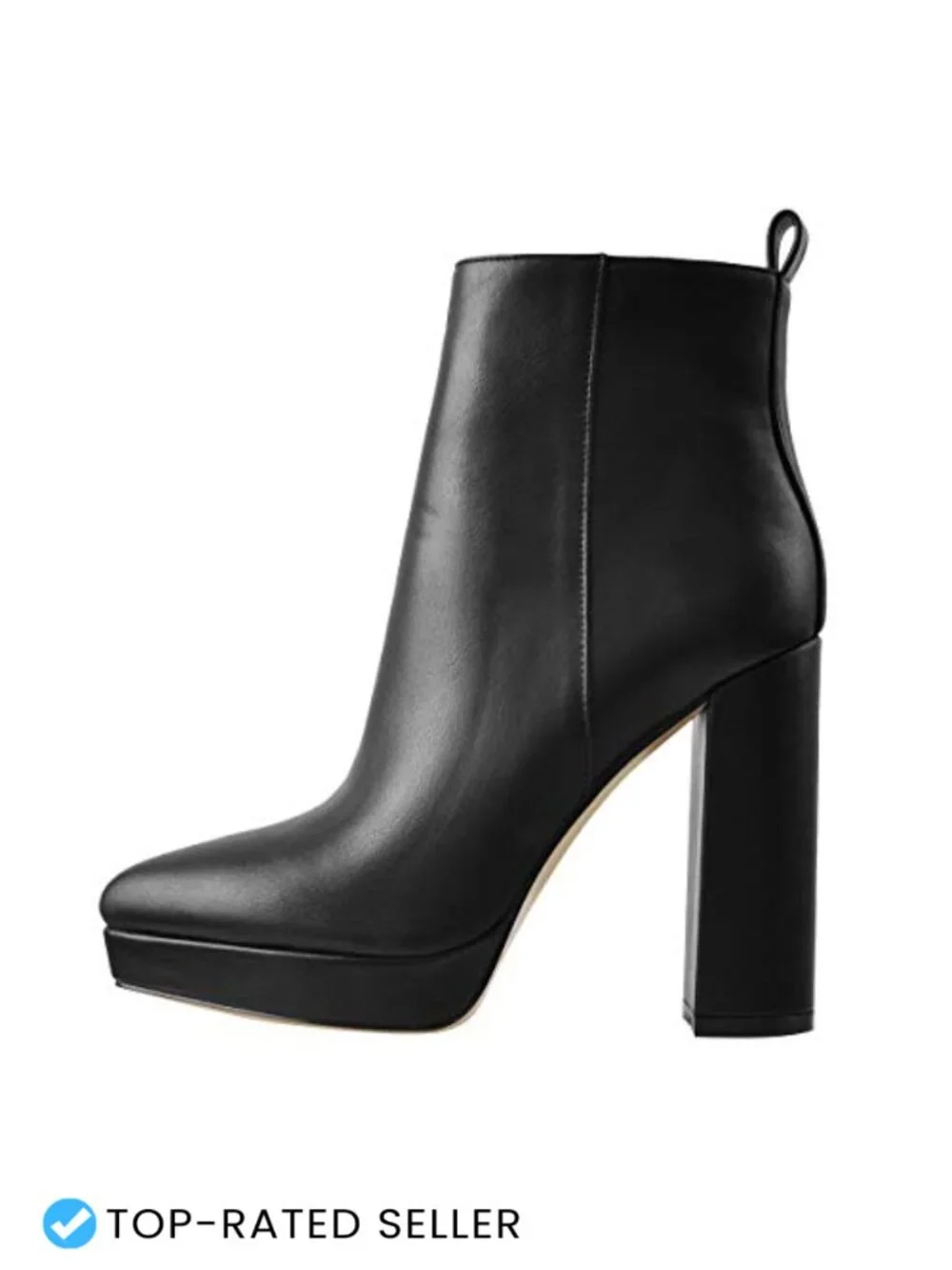 Chunky Heel Platform Ankle Boots Pointed Toe Side Zipper Block Heel Booties